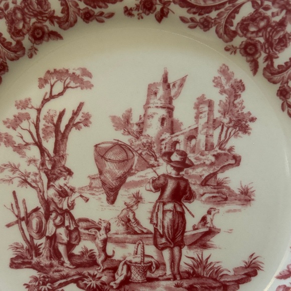 Vintage Transferware Red and Cream Dessert Set - Picture 4 of 8